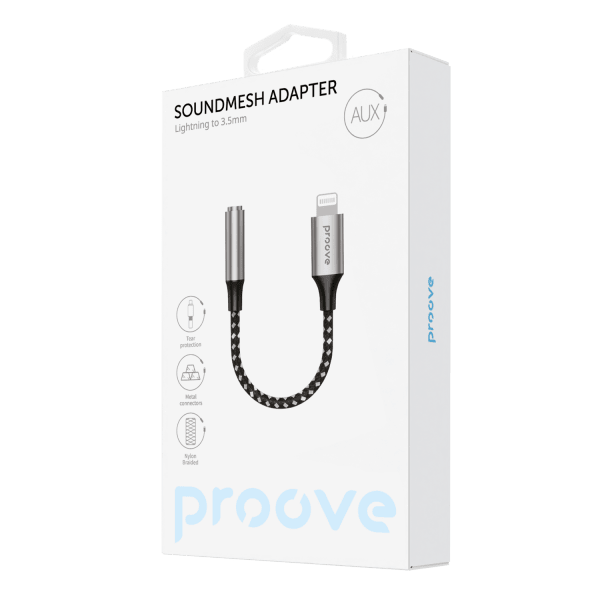 Proove Proove Adapter AUX SoundMesh Lightning naar 3.5mm Grijs voor Smartphones en Audioapparaten Proove 2