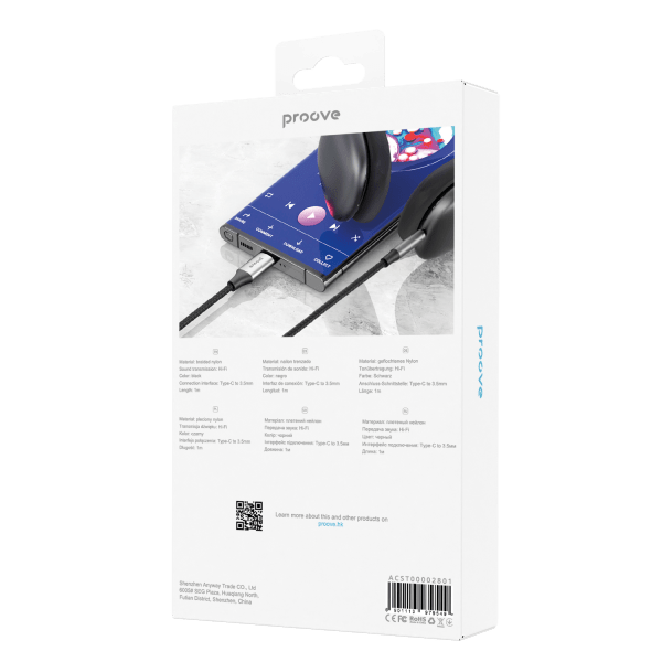 Proove AUX Kabel SoundTrack Type-C naar 3.5mm AUX (1m) Zwart - VCTparts.nl