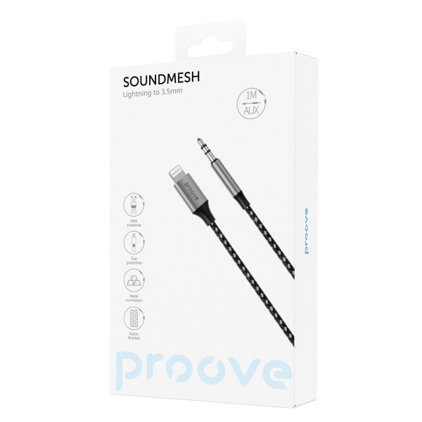 Proove Kabel SoundMesh Lightning naar 3.5mm AUX (1m) Grijs - VCTparts.nl