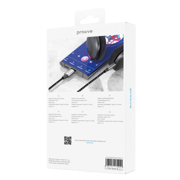 Proove Kabel SoundMesh Type-C naar 3.5mm AUX (1m) Grijs - VCTparts.nl