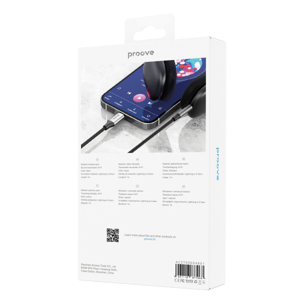 Proove Kabel SoundTrack Lightning naar 3.5mm AUX (1m) Zwart - VCTparts.nl