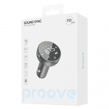 Proove Proove FM Transmitter Sound Sync 30W (PD+QC3.0) TypeC+USB Grijs – Muziekstreaming en Snelladen in één Compacte Oplossing Proove 3