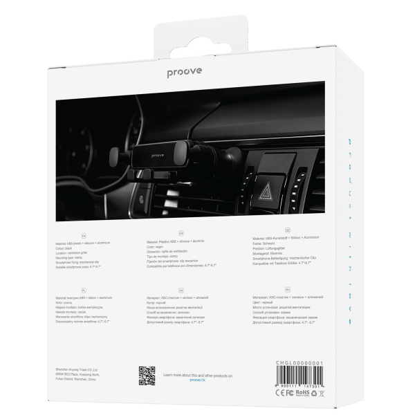 Proove Proove Gravity Lite Auto Telefoonhouder Klem - Universeel voor Smartphones van 4,7 tot 6,9 Inch - Zwart - Stevige Bevestiging aan Ventilatierooster - Duurzaam ABS Plastic, Siliconen en Aluminium Proove 2