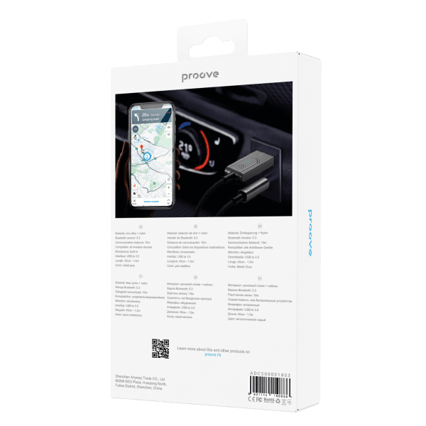 Proove Proove Helix Bluetooth Auto Audio Adapter USBA naar 3.5mm AUX Grijs Proove 2