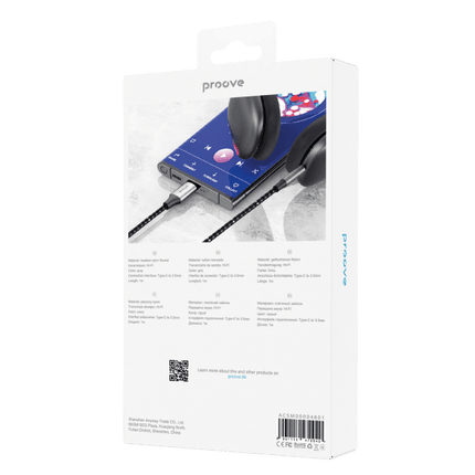 Proove Kabel SoundMesh TypeC naar 3.5mm AUX (1m) Grijs voor Smartphones en Audioapparaten - VCTparts.nl