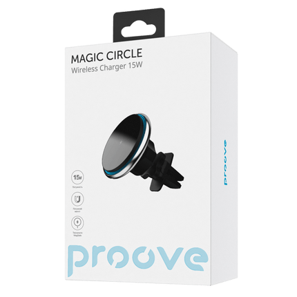 Proove Magic Circle Draadloze Telefoonhouder met Magnetische Ring – 15W – Auto Ventilatierooster Bevestiging – 360° Draaibaar – Geschikt voor Smartphones 4.0 - 6.9 inch – Zwart - VCTparts.nl