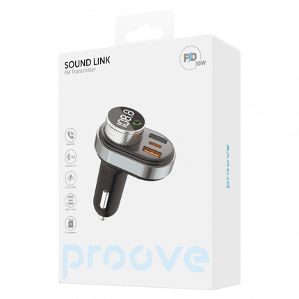 Proove Proove Sound Link Bluetooth 5.0 FM Transmitter en Snellader voor Auto (USBA 2x + USBC) Zwart Proove 6
