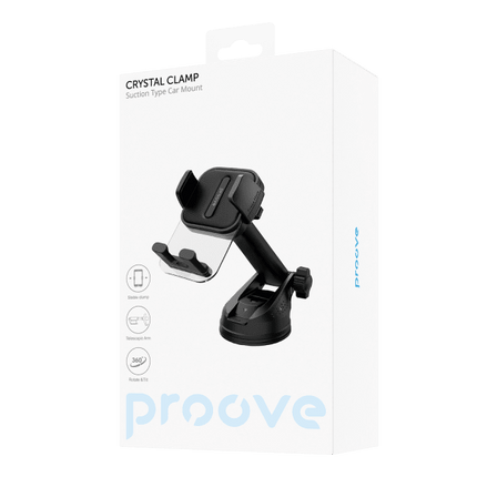 Proove Proove Telefoonhouder Crystal Clamp met Zuignap Bevestiging voor Dashboard/Voorruit Zwart voor Smartphones 4.7 - 6.9 Inch Proove 5