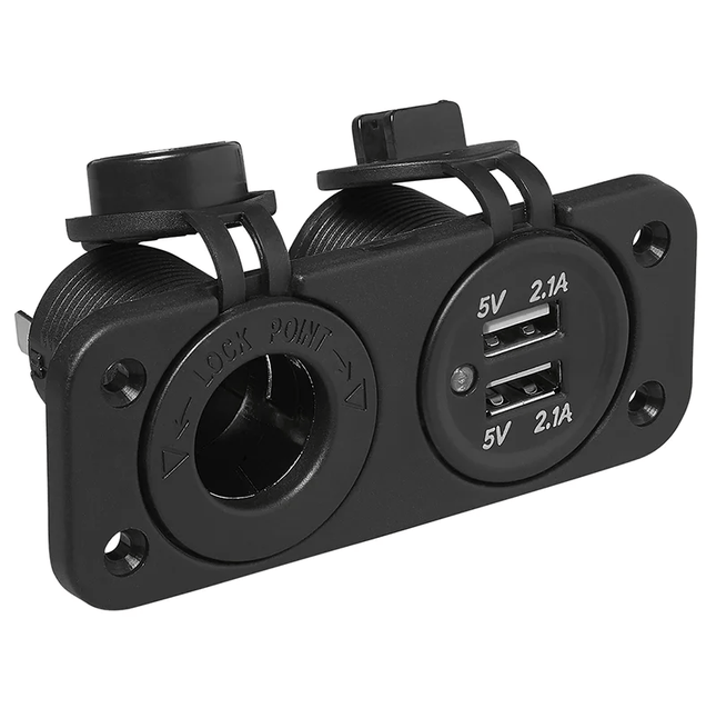 ProPlus Inbouw kit: Stekkerdoos DIN + USB poort dubbel type A 2x2100mA - 12V/24V - VCTparts.nl