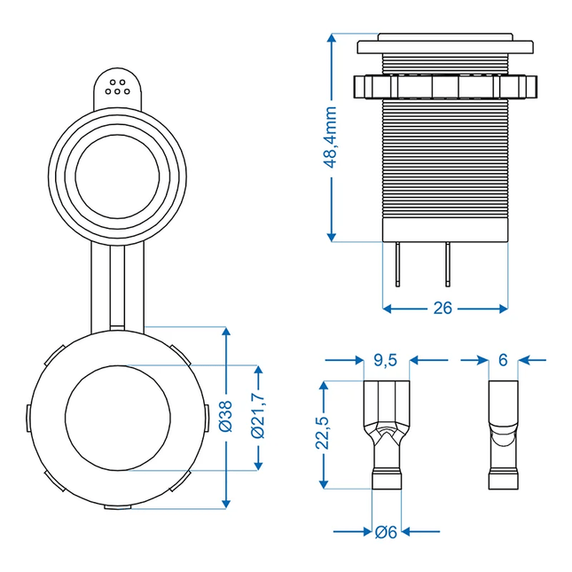 ProPlus Inbouwstekkerdoos DIN 12V/24V Sigarettenaansteker - 10A Contact Contrastekker - VCTparts.nl