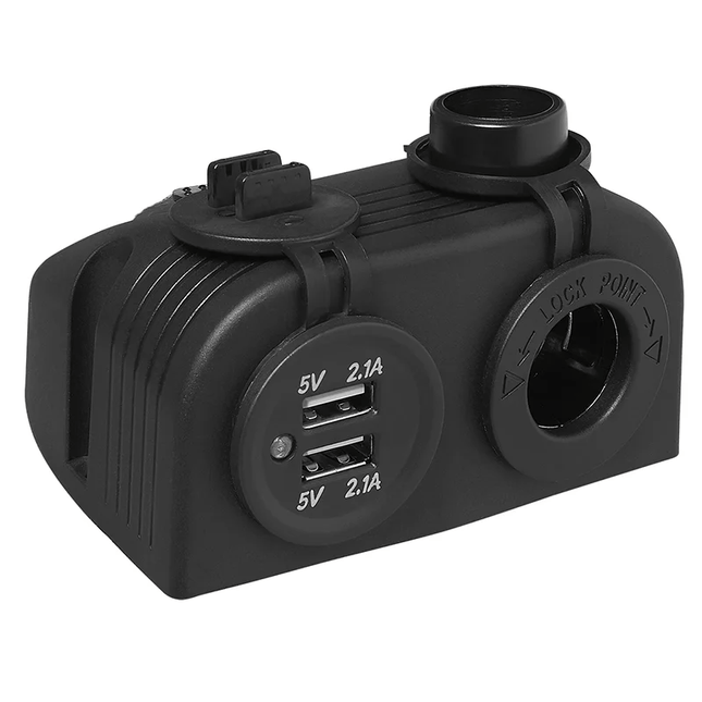 ProPlus Opbouw kit: Stekkerdoos DIN + USB poort dubbel type A 2x2100mA - 12V/24V - VCTparts.nl