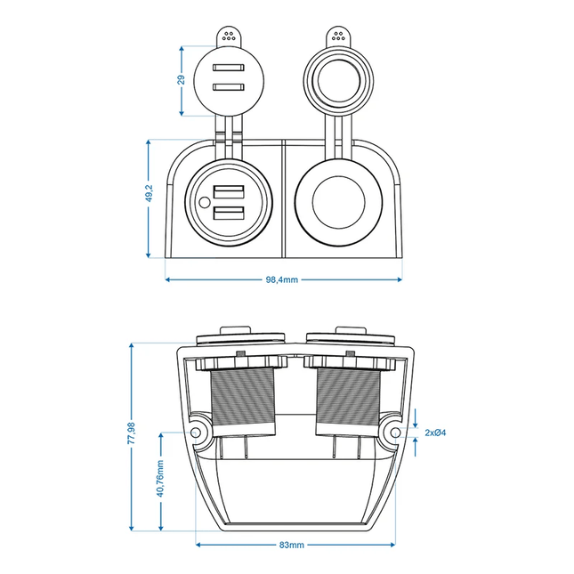 ProPlus Opbouw kit: Stekkerdoos DIN + USB poort dubbel type A 2x2100mA - 12V/24V - VCTparts.nl