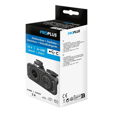 ProPlus Inbouw Kit 12V Stekkerdoos met 2x USB C Snellader 3A voor Auto - VCTparts.nl