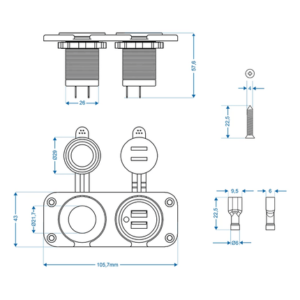 ProPlus ProPlus Inbouw kit: Stekkerdoos DIN + USB poort dubbel type A 2x2100mA - 12V/24V PAT Europe 2