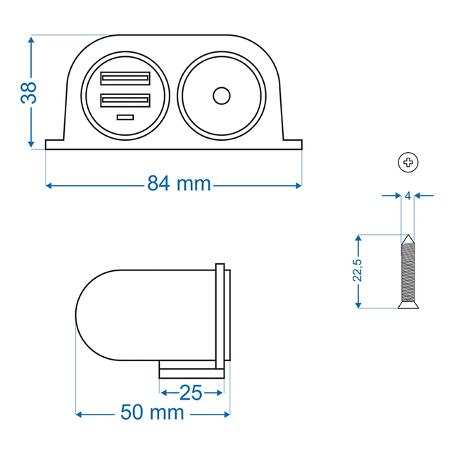 ProPlus Opbouw - Sigarettenaanstekerdoos met 2x USB Type A 2100mA - 12V/24V Laadcontactdoos voor Voertuigen - VCTparts.nl