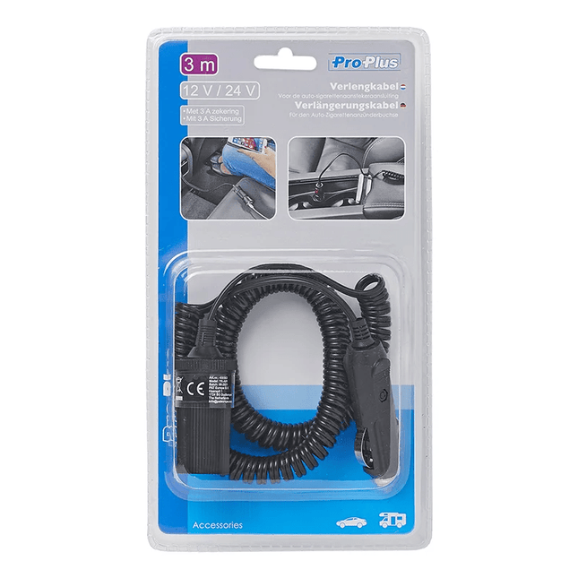 ProPlus Verlengkabel voor Sigarettenaansteker 3m 12V 24V max. 3Amp. Krulsnoer - VCTparts.nl