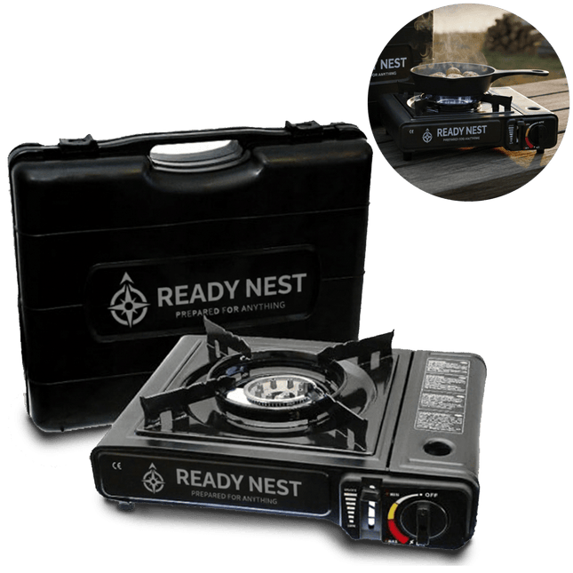 ReadyNest Draagbaar Nood Gasstel Campingkooktoestel Fornuis – Ideaal voor Noodpakket, Prepping en Buitenavonturen - VCTparts.nl