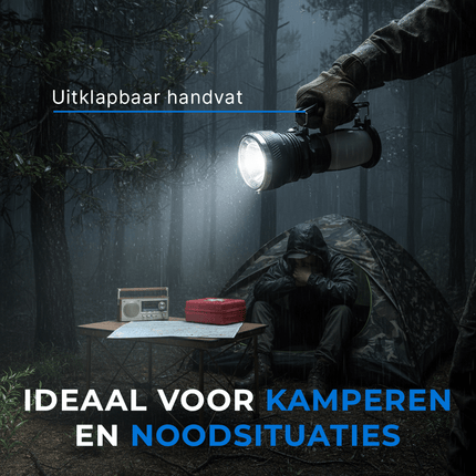 ReadyNest ReadyNest Solar LED Handlamp Zaklamp Lantaarn met 4 Functies – Oplaadbare Ronde Noodlamp Zonnepaneel of Stekker Fortrade 7