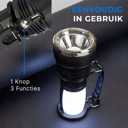 ReadyNest ReadyNest Solar LED Handlamp Zaklamp Lantaarn met 4 Functies – Oplaadbare Ronde Noodlamp Zonnepaneel of Stekker Fortrade 5