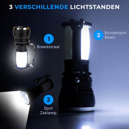 ReadyNest ReadyNest Solar LED Handlamp Zaklamp Lantaarn met 4 Functies – Oplaadbare Ronde Noodlamp Zonnepaneel of Stekker Fortrade 4