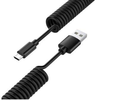 Rekbare USB naar Micro - USB Krulsnoer 1 Meter Zwart - VCTparts.nl