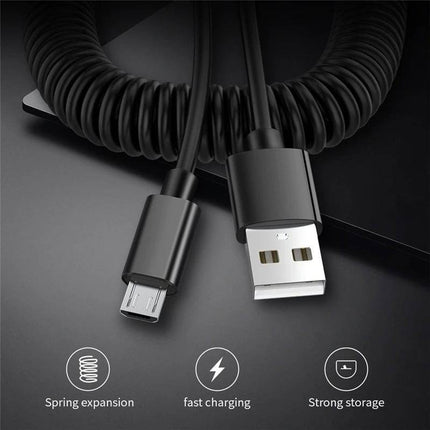 Rekbare USB naar Micro - USB Krulsnoer 1 Meter Zwart - VCTparts.nl