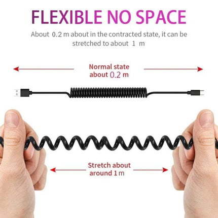 Rekbare USB naar Micro - USB Krulsnoer 1 Meter Zwart - VCTparts.nl
