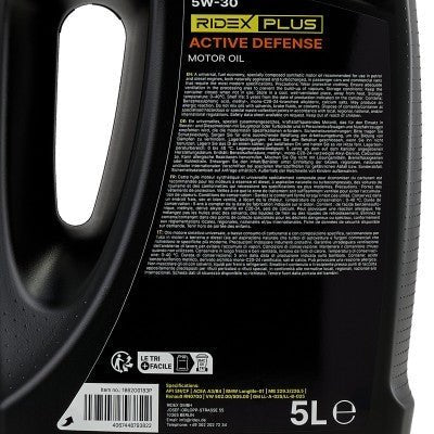 Ridex Plus RIDEX PLUS Active Defense 5W - 30 Volledig Synthetische Motorolie 5 Liter - Optimale Motorbescherming Ridex 5