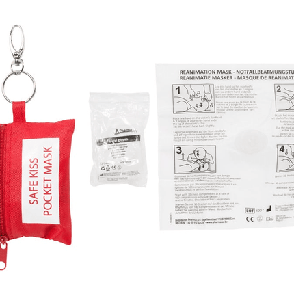 VCTparts Safe Kiss + Latex Handschoenen Sleutelhanger Beademingsset Reanimatie Masker FAMC 5