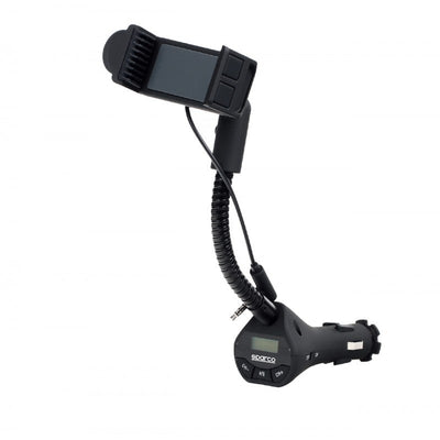 Sparco Bluetooth Muziek FM Transmitter + Telefoonhouder Handsfree Combi Zwart