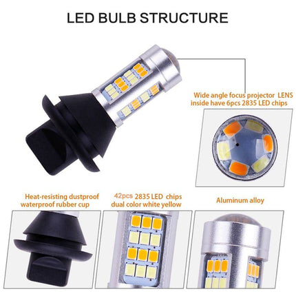 VCTparts T20 7440 LED Dagrijverlichting DRL Wit met Knipperlicht Geel W21W Canbus (set) NORGOS 7