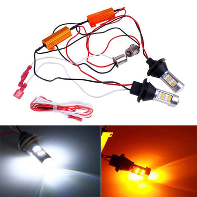 T20 7440 LED Dagrijverlichting DRL Wit met Knipperlicht Geel W21W Canbus (set)