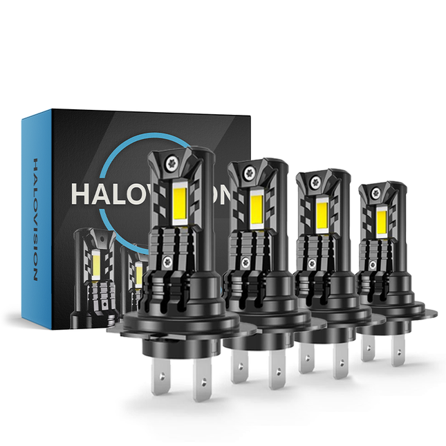 HaloVision Turbo LED Groot Licht + Koplampen H7 – 150W 30000Lm 6000K Helder Wit – Canbus Plug en Play Dimlicht + Grootlicht LED Set van 4 Autolampen
