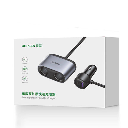 UGREEN Autolader 2x USB / 2x Sigarettenaansteker Splitter Zwart [1x USB - C & 1x USB - A] - VCTparts.nl