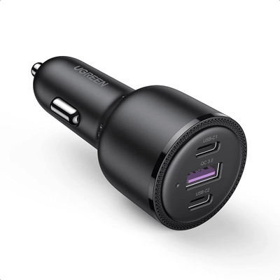 UGREEN Autolader Snellader 1x USB-A & 2x USB-C (69W - 5A) QC Zwart