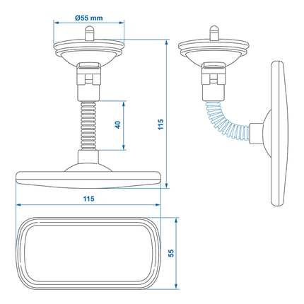 VCTparts Universele Achteruitkijkspiegel Binnenspiegel 115x55mm met Korte Flexarm en Zuignap VCTparts 2