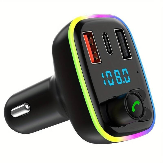 VCTparts Universele Bluetooth FM Transmitter Carkit QC3.0 Autolader Zwart met LED Verlichting TEMU 3