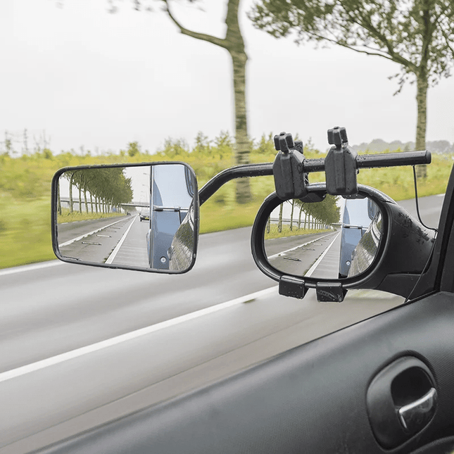 Universele Opzetspiegel Caravanspiegel DeLuxe – Verstelbare Spiegel voor Camper Bestelwagen en 4x4 - Inclusief Opbergtas - Eenvoudige Montage - E - gekeurd - VCTparts.nl
