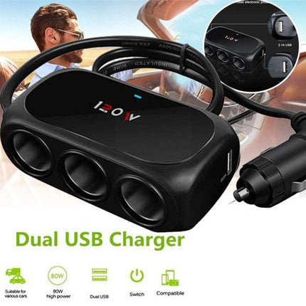VCTparts Universele Sigarettenaansteker Splitter (3x) met Usb 12V/24V Zwart NORGOS 4