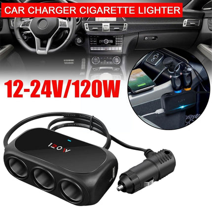VCTparts Universele Sigarettenaansteker Splitter (3x) met Usb 12V/24V Zwart NORGOS 3