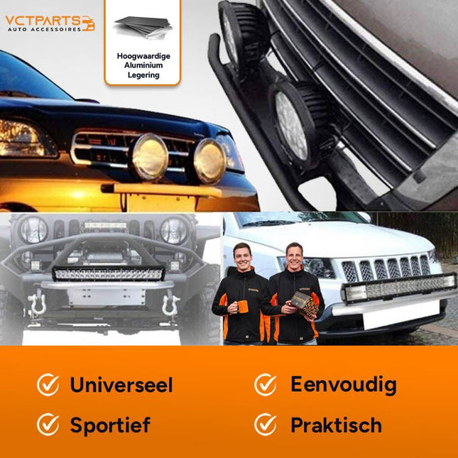 Universele Zilveren Bullbar Kentekenhouder Beugel – Voorbumper Nummerplaat Frame voor LED Bar en Offroad Verlichting - VCTparts.nl