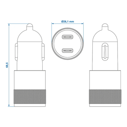 VCTparts USB Snellader Type C 2 - weg 12V/24V 3100mA - Universele Autolader VCTparts 2