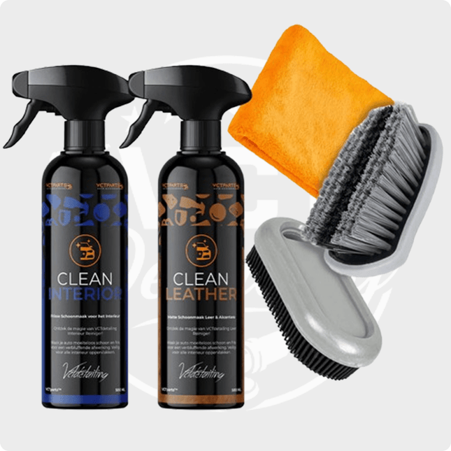 VCTdetailing Clean Interior Interieurreiniger, Clean Leather Leer/Alcantara Reiniger, Interieur Borstel en Huisdieren Haren Verwijder Tool met Microvezel Doek - VCTparts.nl