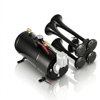 4 Trompet Treinhoorn 150dB met 3L Compressor - Meertonige Luchthoorn Set voor Auto Truck Boot 12V