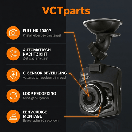 VCTparts VCTparts Dashcam met Nachtzicht – 720P HD | 170° Kijkhoek | Infrarood Nachtzicht | Loop Recording | Plug & Play NORGOS 3