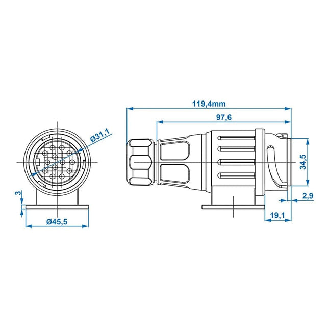Trailerstekker Adapter Jaeger 13-Polig PVC [Aanhanger - Caravan - Trailer] - VCTparts.nl