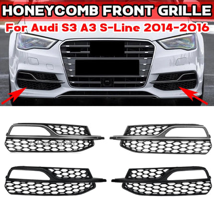 Voorbumper Mistlicht Grille Grill Cover voor Audi A3 S-line S3 2014-2017 Honinggraat Sport(Set Links en Rechts) zwart - VCTparts.nl