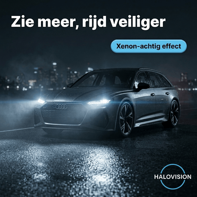 VCTparts HaloVision Halogeen Koplampen H4 – 12V 3000Lm 5500K Koud Wit – Blauw Glas Super White Dimlicht Grootlicht Halogeenlampen Set van 2 Autolampen HaloVision 2