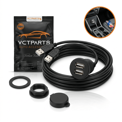 VCTparts Inbouw Dubbele USB Verlengkabel 100cm – Dashboard Dop met Wartel Auto USB 2.0 3.0 Converter voor Autoradio en Telefoon in Middenconsole Interface NORGOS 10