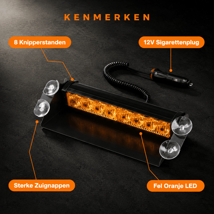 VCTparts Raamflitser Oranje LED Stroboscoop Zwaailicht – 12V met Zuignappen en 8 Knipperstanden NORGOS 4